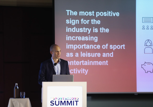 BANGKOK, THAILAND - APRIL 19:  Nielsen Sports Managing Director Asia Guy Port addresses during the SportAccord Summit on day five of the SportAccord at Centara Grand & Bangkok Convention Centre on April 19, 2018 in Bangkok, Thailand.  (Photo by Pakawich Damrongkiattisak/Getty Images)