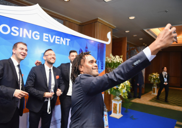 BANGKOK, THAILAND - APRIL 19:  Former footballer Christian Karembeu takes selfie photographs on arrival at the Closing Event during day five of the SportAccord at Centara Grand & Bangkok Convention Centre on April 19, 2018 in Bangkok, Thailand.  (Photo by Thananuwat Srirasant/Getty Images)